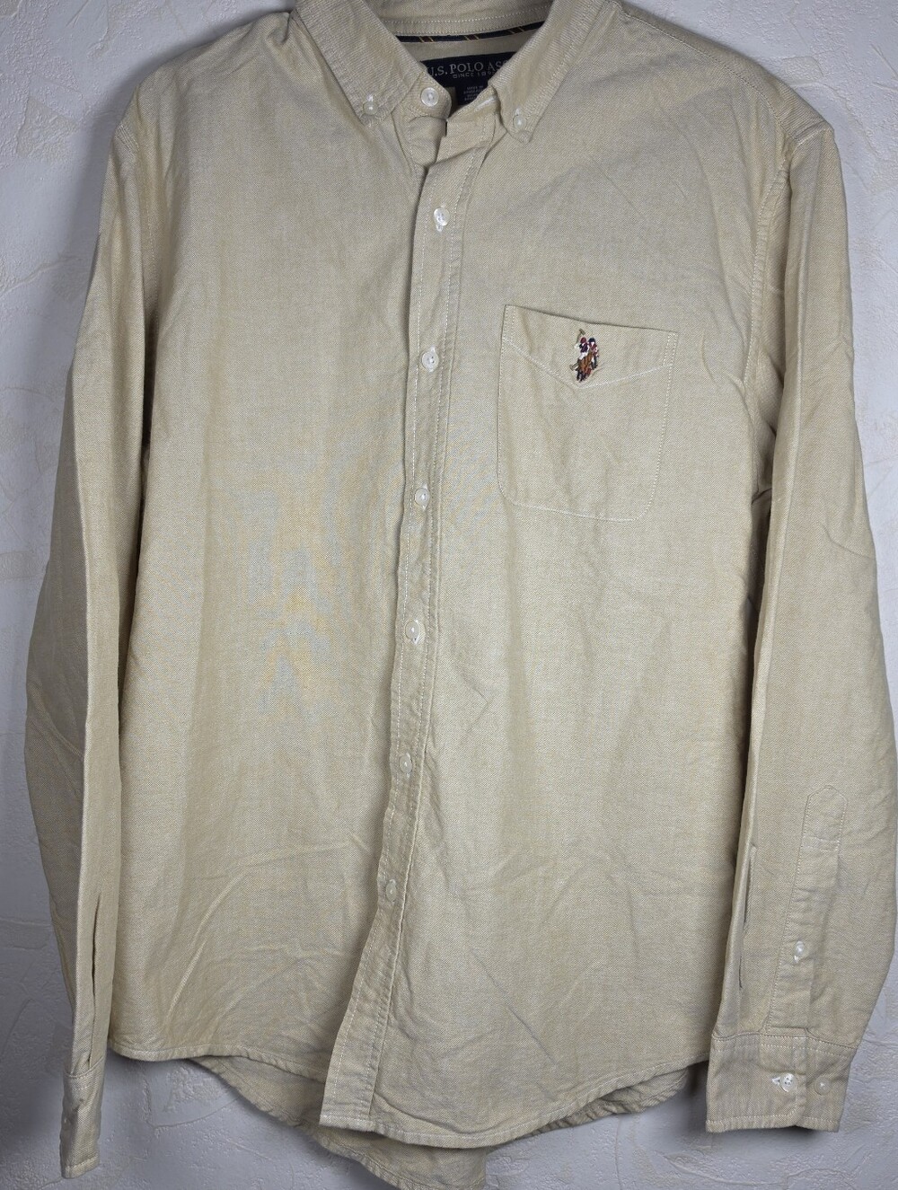 U.S. Polo Assn. Long Sleeve Oxford Preppy Button-Down Shirt Beige Medium